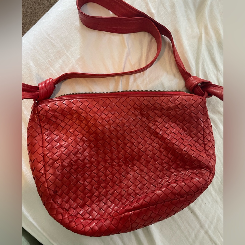 Bottega Veneta Red Woven Shoulder Bag